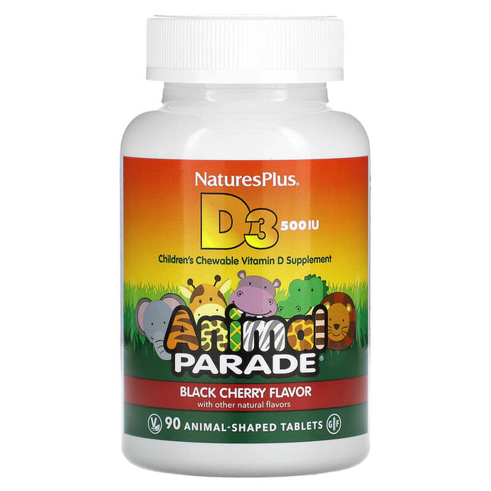 NaturesPlus, Animal Parade, Vitamin D3, Black Cherry Flavor, 500 IU, 90 Animal-Shaped Tablets